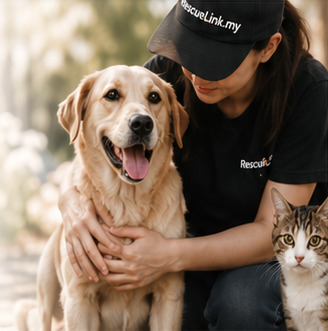 Rescuer with rescued animals